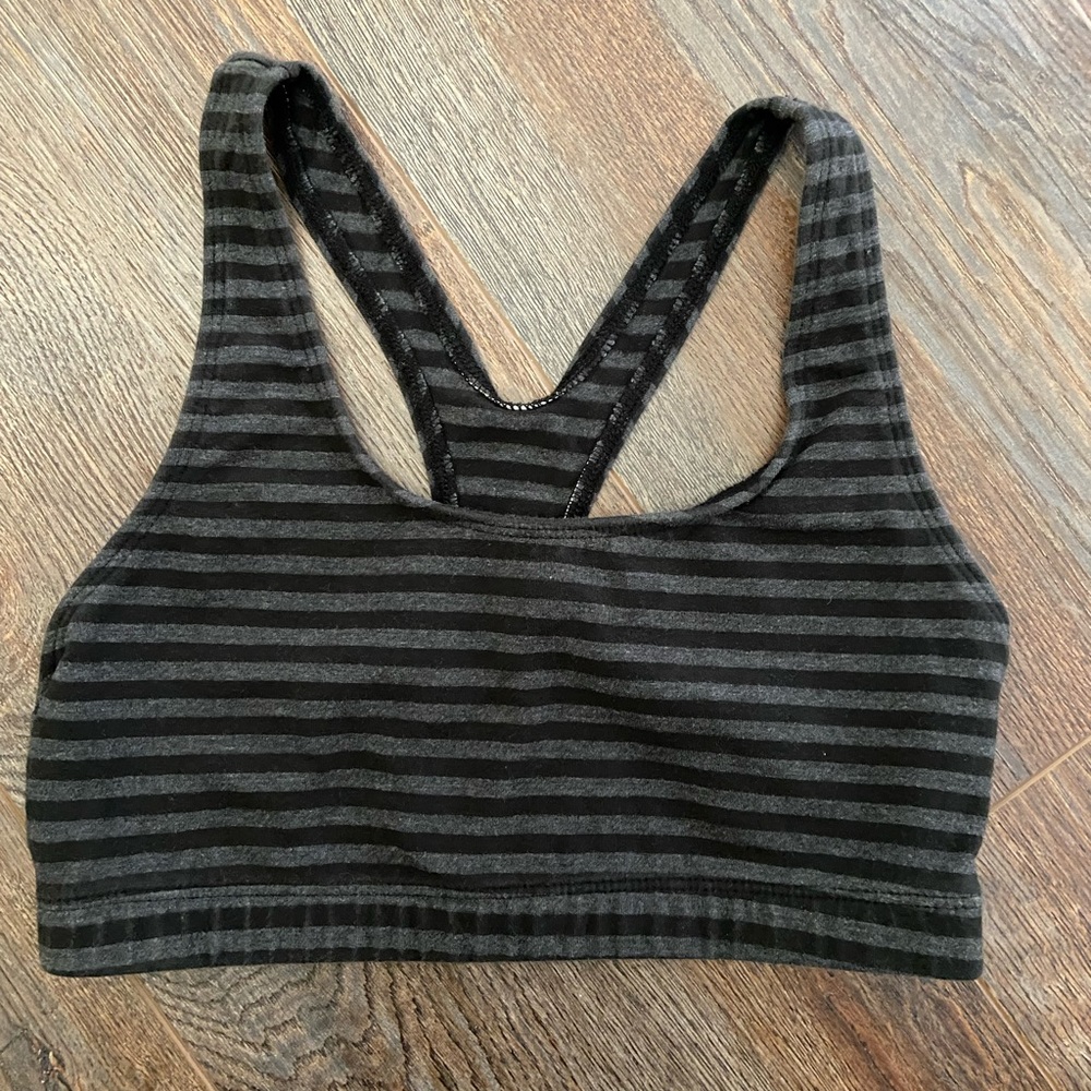 Danskin black and gray stripe sports bra
